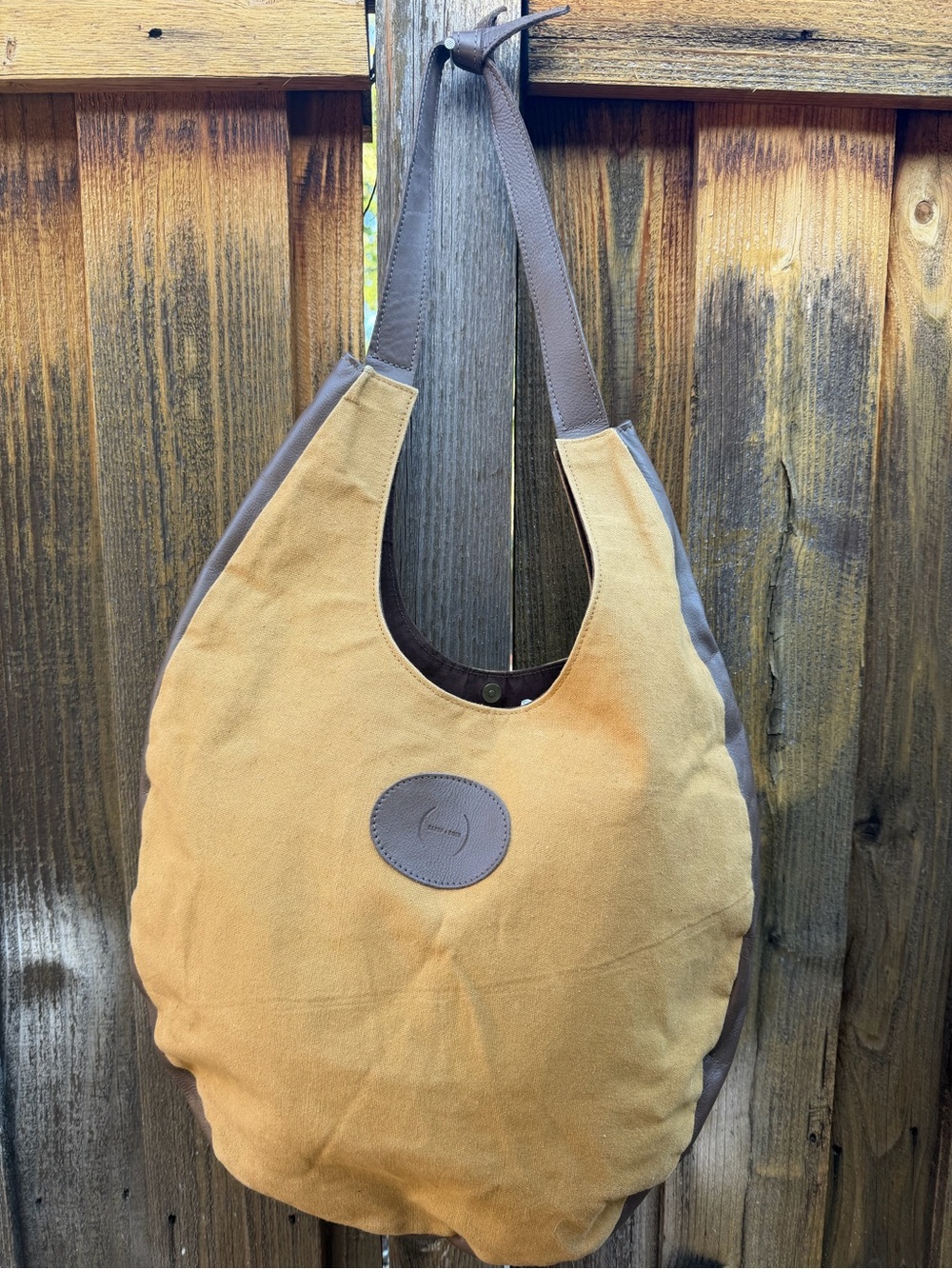 Canvas Hobo Shoulder Bag in Tan and Brown - Unbranded